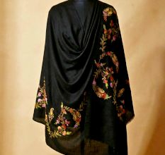 Black Kashmiri Woolen Shawl with Botanical Hand Embroidery
